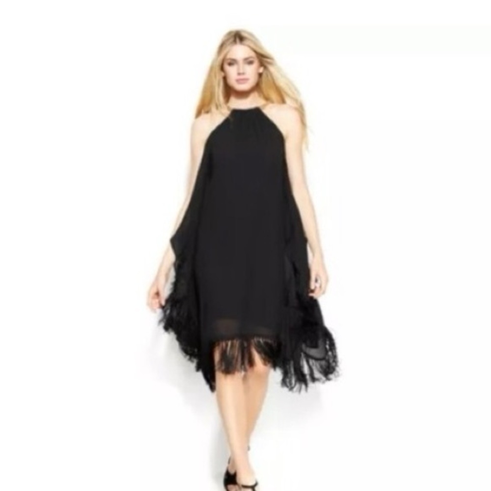 MICHAEL Michael Kors Black Fringe Halter Dress